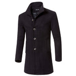 Trench coat men's autumn and winter thick wool long solid color lapel coat / Slim warm high quality blends coat