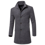 Trench coat men's autumn and winter thick wool long solid color lapel coat / Slim warm high quality blends coat