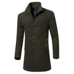 Trench coat men's autumn and winter thick wool long solid color lapel coat / Slim warm high quality blends coat