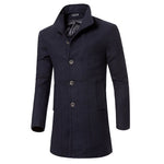 Trench coat men's autumn and winter thick wool long solid color lapel coat / Slim warm high quality blends coat