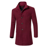 Trench coat men's autumn and winter thick wool long solid color lapel coat / Slim warm high quality blends coat