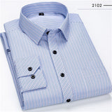 Men Business Casual Long Sleeved Shirt Classic Striped Male Social Dress Shirts Slim Fit Large Size 2XL 3XL 4XL Purple