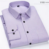 Men Business Casual Long Sleeved Shirt Classic Striped Male Social Dress Shirts Slim Fit Large Size 2XL 3XL 4XL Purple