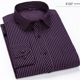 Men Business Casual Long Sleeved Shirt Classic Striped Male Social Dress Shirts Slim Fit Large Size 2XL 3XL 4XL Purple