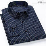 Men Business Casual Long Sleeved Shirt Classic Striped Male Social Dress Shirts Slim Fit Large Size 2XL 3XL 4XL Purple