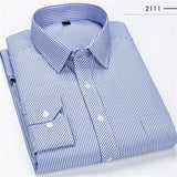 Men Business Casual Long Sleeved Shirt Classic Striped Male Social Dress Shirts Slim Fit Large Size 2XL 3XL 4XL Purple