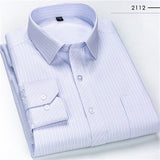 Men Business Casual Long Sleeved Shirt Classic Striped Male Social Dress Shirts Slim Fit Large Size 2XL 3XL 4XL Purple