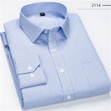 Men Business Casual Long Sleeved Shirt Classic Striped Male Social Dress Shirts Slim Fit Large Size 2XL 3XL 4XL Purple