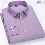 Men Business Casual Long Sleeved Shirt Classic Striped Male Social Dress Shirts Slim Fit Large Size 2XL 3XL 4XL Purple