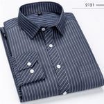 Men Business Casual Long Sleeved Shirt Classic Striped Male Social Dress Shirts Slim Fit Large Size 2XL 3XL 4XL Purple