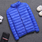 Casual men's down jacket Autumn Winter mens thin light Standing collar&hooded White duck down coat male Solid color warm outwear