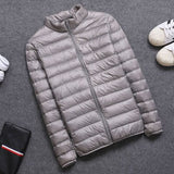 Casual men's down jacket Autumn Winter mens thin light Standing collar&hooded White duck down coat male Solid color warm outwear