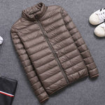 Casual men's down jacket Autumn Winter mens thin light Standing collar&hooded White duck down coat male Solid color warm outwear