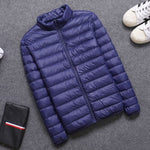 Casual men's down jacket Autumn Winter mens thin light Standing collar&hooded White duck down coat male Solid color warm outwear