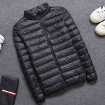 Casual men's down jacket Autumn Winter mens thin light Standing collar&hooded White duck down coat male Solid color warm outwear