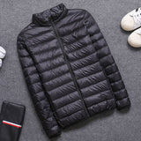 Casual men's down jacket Autumn Winter mens thin light Standing collar&hooded White duck down coat male Solid color warm outwear