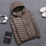 Casual men's down jacket Autumn Winter mens thin light Standing collar&hooded White duck down coat male Solid color warm outwear