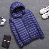 Casual men's down jacket Autumn Winter mens thin light Standing collar&hooded White duck down coat male Solid color warm outwear