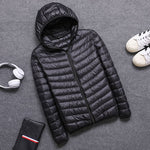 Casual men's down jacket Autumn Winter mens thin light Standing collar&hooded White duck down coat male Solid color warm outwear