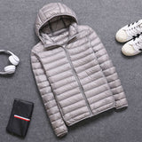 Casual men's down jacket Autumn Winter mens thin light Standing collar&hooded White duck down coat male Solid color warm outwear