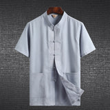 Cotton Linen Solid Short Sleeve Shirts New Summer Men Shirt Baggy Retro Top Blouse Streetwear Dropshipping Hot Sale clothes