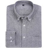 Men's Casual Solid/striped Oxford Cotton Shirts Single Patch Pocket Long Sleeve Standard-fit Button-down Collar Thick Tops Shirt