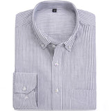 Men's Casual Solid/striped Oxford Cotton Shirts Single Patch Pocket Long Sleeve Standard-fit Button-down Collar Thick Tops Shirt