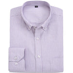 Men's Casual Solid/striped Oxford Cotton Shirts Single Patch Pocket Long Sleeve Standard-fit Button-down Collar Thick Tops Shirt