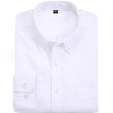 Men's Casual Solid/striped Oxford Cotton Shirts Single Patch Pocket Long Sleeve Standard-fit Button-down Collar Thick Tops Shirt