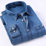 Mens Regular-fit Long-Sleeve Denim Work Shirt Two Button Front Chest Pockets & Pencil Slot Rugged Wear Thin Casual Cotton Shirts