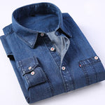 Mens Regular-fit Long-Sleeve Denim Work Shirt Two Button Front Chest Pockets & Pencil Slot Rugged Wear Thin Casual Cotton Shirts