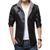 2020 Winter Warm Faux Leather Jacket Men Solid Long Sleeve PU Leather Coat Stand Collar Thick Slim Fit Men Jacket Trench Coats