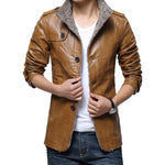 2020 Winter Warm Faux Leather Jacket Men Solid Long Sleeve PU Leather Coat Stand Collar Thick Slim Fit Men Jacket Trench Coats