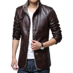 2020 Winter Warm Faux Leather Jacket Men Solid Long Sleeve PU Leather Coat Stand Collar Thick Slim Fit Men Jacket Trench Coats