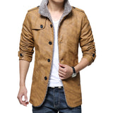 2020 Winter Warm Faux Leather Jacket Men Solid Long Sleeve PU Leather Coat Stand Collar Thick Slim Fit Men Jacket Trench Coats