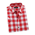 Jeetoo 2020 New Fashion Men's Summer Casual Dress Shirt Mens Red and Black Plaid Short Sleeve Shirts Tops