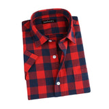 Jeetoo 2020 New Fashion Men's Summer Casual Dress Shirt Mens Red and Black Plaid Short Sleeve Shirts Tops