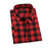 Jeetoo 2020 New Fashion Men's Summer Casual Dress Shirt Mens Red and Black Plaid Short Sleeve Shirts Tops