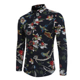 LOOZYKIT Men's Long Sleeve Casual Shirts Fashion Rose Flower 3D Print Floral Shirt Turn-down Collar Slim Fit Shirt Mens Clothing