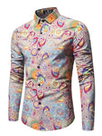 LOOZYKIT Men's Long Sleeve Casual Shirts Fashion Rose Flower 3D Print Floral Shirt Turn-down Collar Slim Fit Shirt Mens Clothing