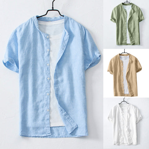 2019 Summer Plus Size Men's Cool Thin Breathable Solid Color Button Cotton Shirt Short Sleeve camisa masculina camisas hombre