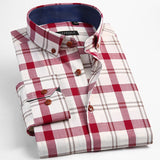 Men's 100% Cotton Long Sleeve Contrast Plaid Checkered Shirt Pocket-less Design Casual Standard-fit Button Down Gingham Shirts