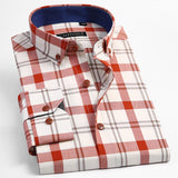 Men's 100% Cotton Long Sleeve Contrast Plaid Checkered Shirt Pocket-less Design Casual Standard-fit Button Down Gingham Shirts