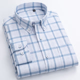 Men's 100% Cotton Casual Brushed Check Shirt Single Patch Pocket Long Sleeve Standard-fit Thick Button-down Collar Plaid Shirts