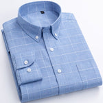 Men's 100% Cotton Casual Brushed Check Shirt Single Patch Pocket Long Sleeve Standard-fit Thick Button-down Collar Plaid Shirts