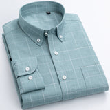 Men's 100% Cotton Casual Brushed Check Shirt Single Patch Pocket Long Sleeve Standard-fit Thick Button-down Collar Plaid Shirts