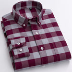 Men's 100% Cotton Casual Brushed Check Shirt Single Patch Pocket Long Sleeve Standard-fit Thick Button-down Collar Plaid Shirts