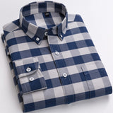 Men's 100% Cotton Casual Brushed Check Shirt Single Patch Pocket Long Sleeve Standard-fit Thick Button-down Collar Plaid Shirts