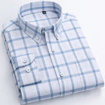 Men's 100% Cotton Casual Brushed Check Shirt Single Patch Pocket Long Sleeve Standard-fit Thick Button-down Collar Plaid Shirts