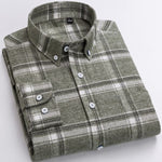 Men's 100% Cotton Casual Brushed Check Shirt Single Patch Pocket Long Sleeve Standard-fit Thick Button-down Collar Plaid Shirts